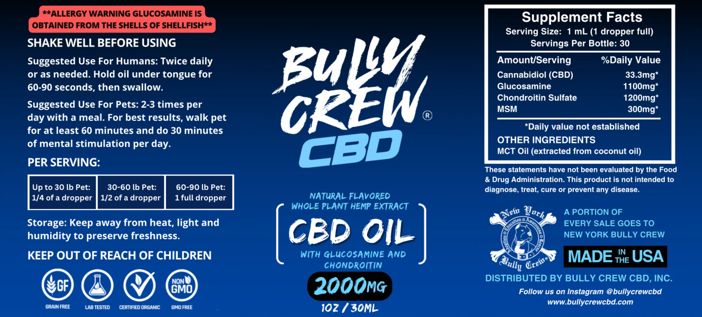 Bully Crew CBD - CBD Oil & Glucosamine 2000mg