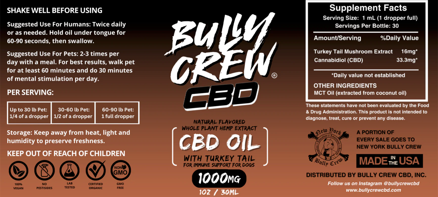 Bully Crew CBD - CBD Oil & Turkey Tail 1000mg