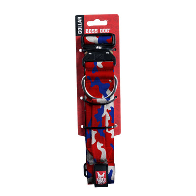 Boss Dog Collar M- Red white and Blue Camo