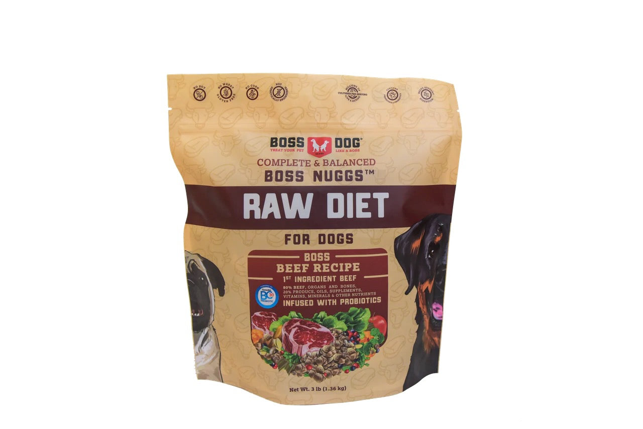 Boss Dog Complete Raw Frozen Beef Diet Nuggs 3lb