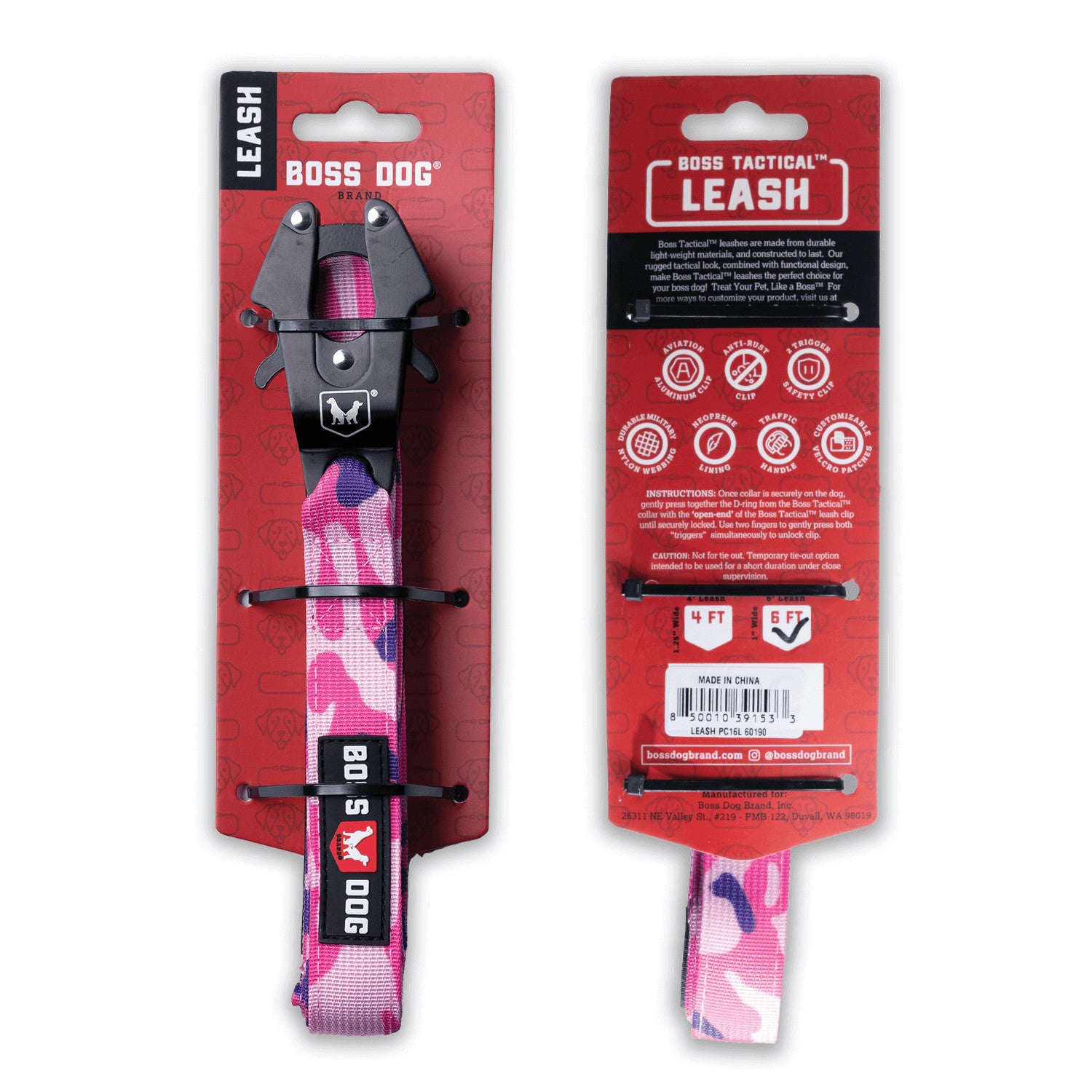 Boss Dog Leash 6FT Camo Pink