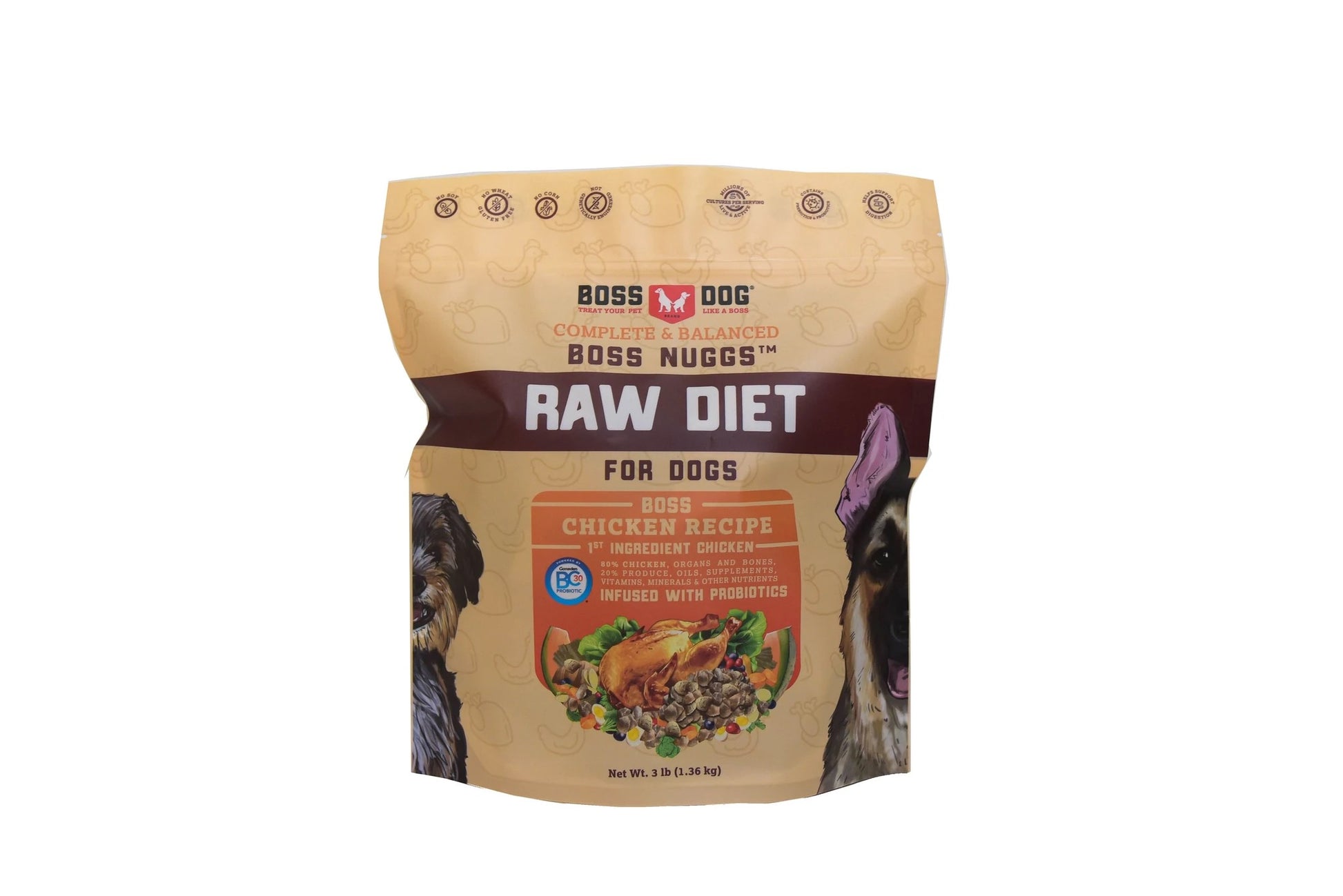 Boss Dog Complete Raw Frozen Chicken Diet Nuggs 3lb